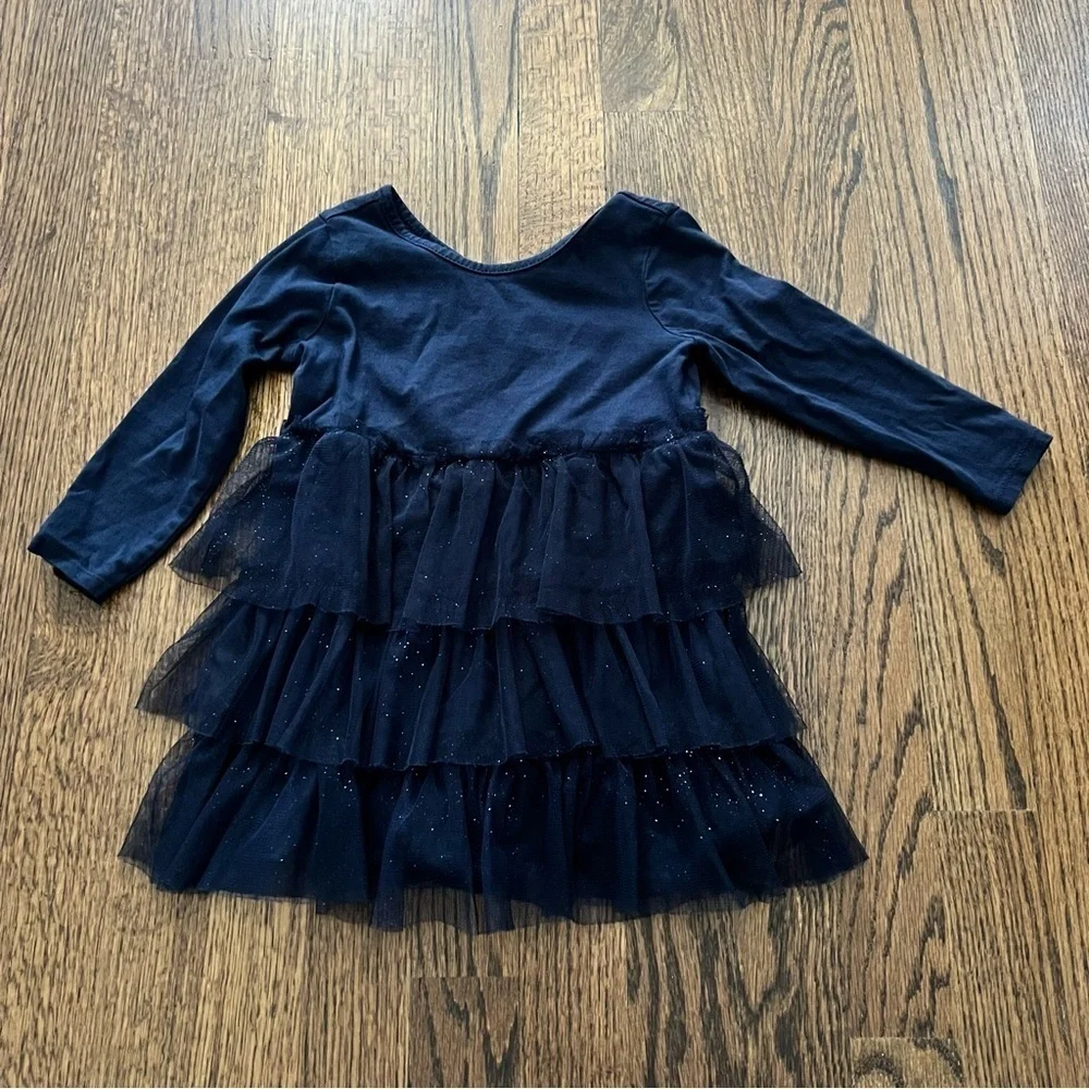 Baby Gap Tiered Glitter Tulle Navy Blue Long Sleeve Dress - 2T
